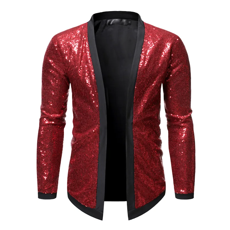 

Red Sequins Blazer Men Slim Fit DJ Nightclub Prom Blazer Mens Party Wedding Suit Blazer Jacket Stage Clothes for Singers