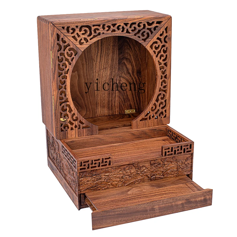 Складная и портативная нишевая Будда размером XL с дверью из черного ореха