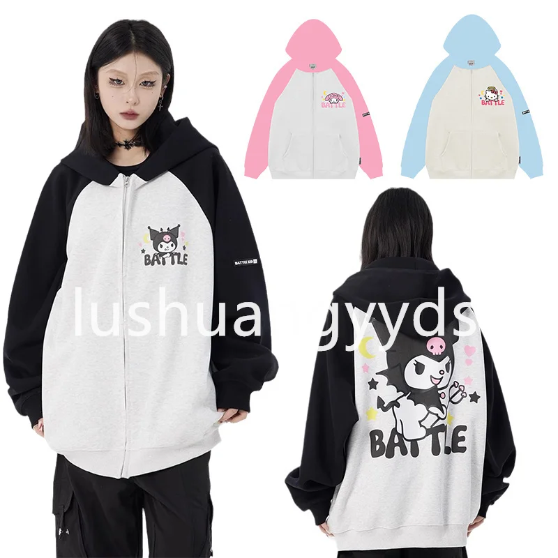 

Kuromi Coat Cartoon Mymelody Hello Kitty Printing Long Sleeved Spring Autumn Loose Fitting Versatile Girls' Hoodie Gift