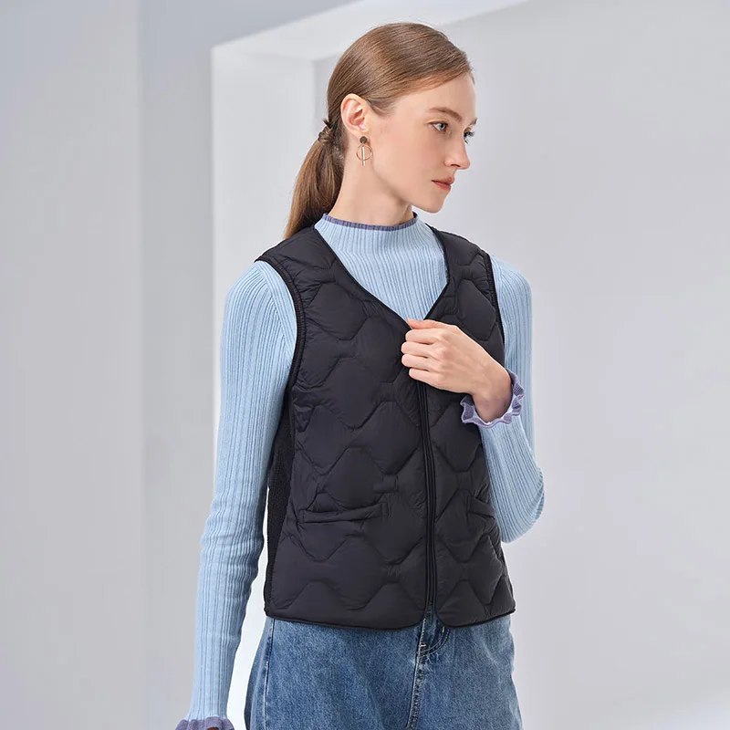Girls 90% Down 10% Feather Ultralight Winter Varsity Sleeveless Jackets V-Neck Indoor Women Puffer Vest TB330002-1