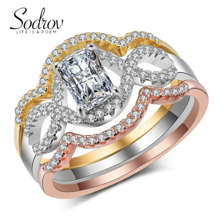 

Three Color Mixed Square Zircon Ring Set of Rings for Women