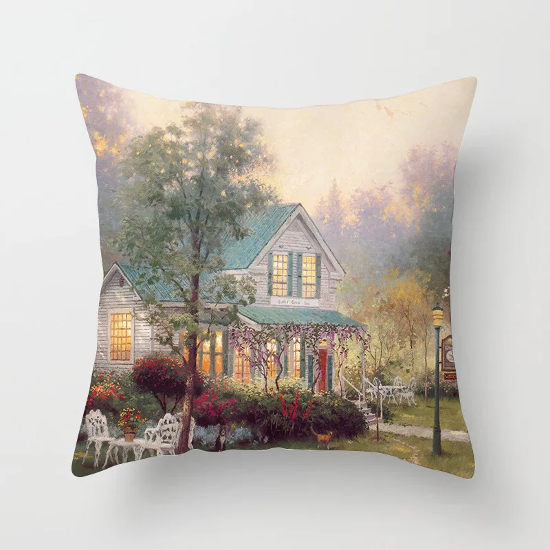 Новинка наволочка для офиса с красивым ландшафтным принтом в виде домика леса