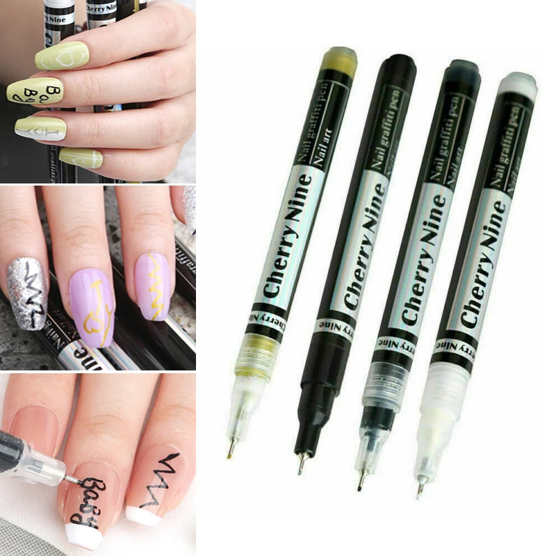 

Nail Graffiti Pen Black White Gold Sliver Nail Art Graffiti Pen For Beginners Painting Line Letters Brushes DIY Nail Art Tools