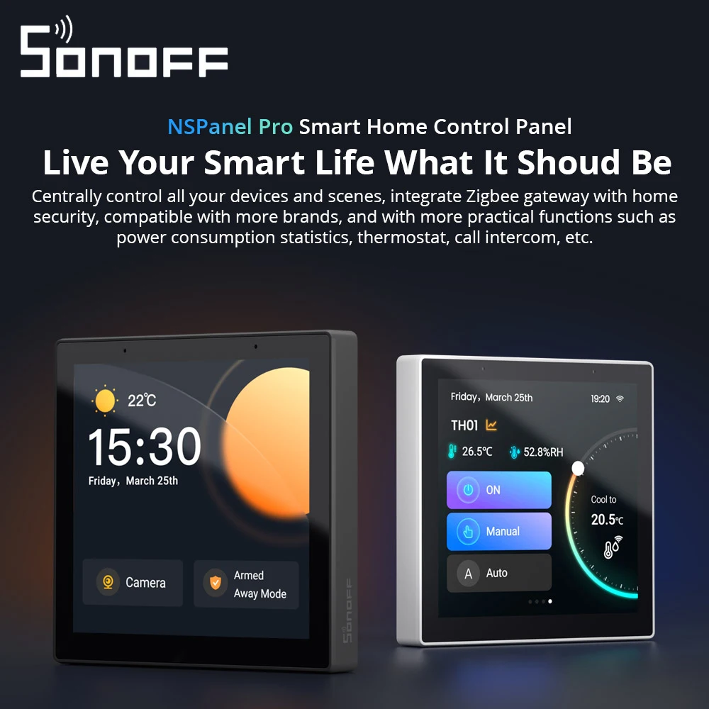 

Панель управления SONOFF NS Panel Pro для умного дома, Многоуровневое управление, 3,95 дюйма, TFT сенсорный экран с Zigbee Gateway, работа с HA Alexa