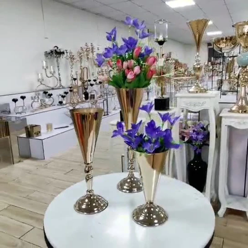 Свадебное украшение полые золотые искусственные подсвечники для стола