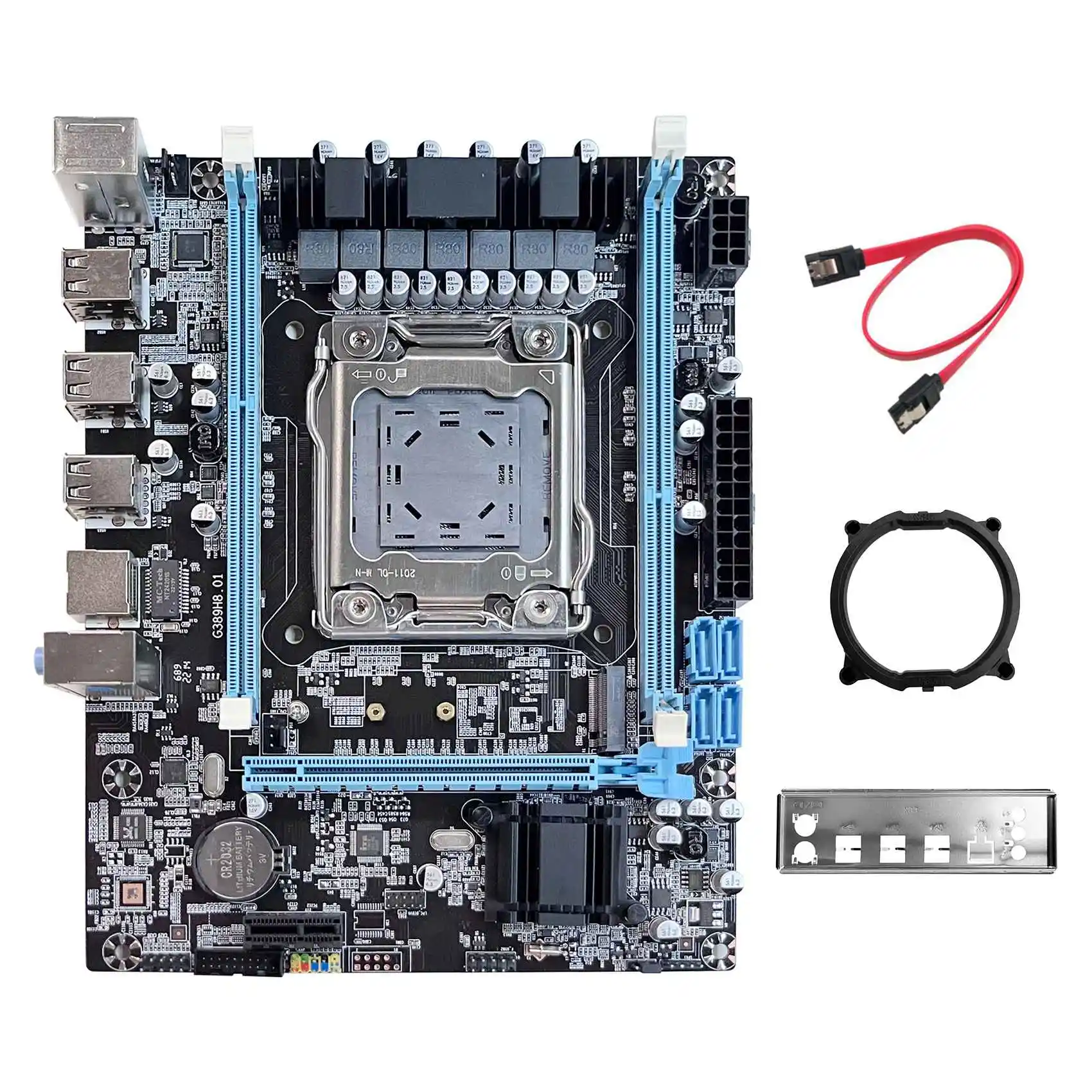 

X79 Motherboard V389+Baffle+SATA Cable+Bracket LGA2011 NVME Gigabit Card Support E5 2630 2650V2 CPU for CF LOL PUBG