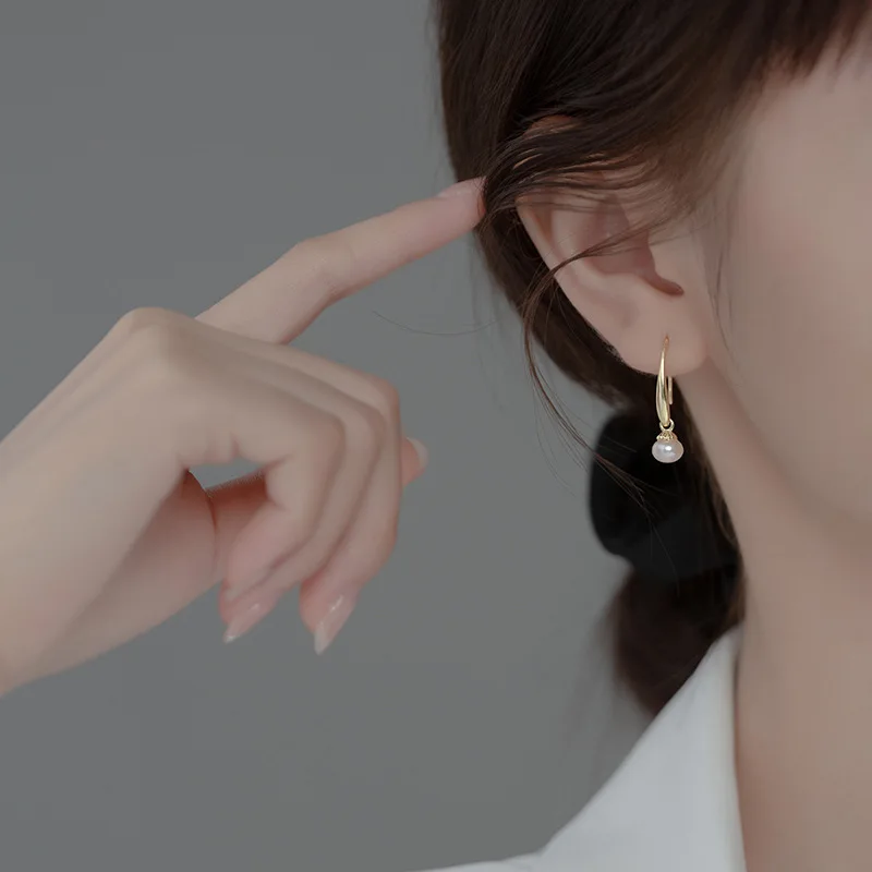 Женские серьги-подвески из серебра 100% пробы с пресноводным жемчугом