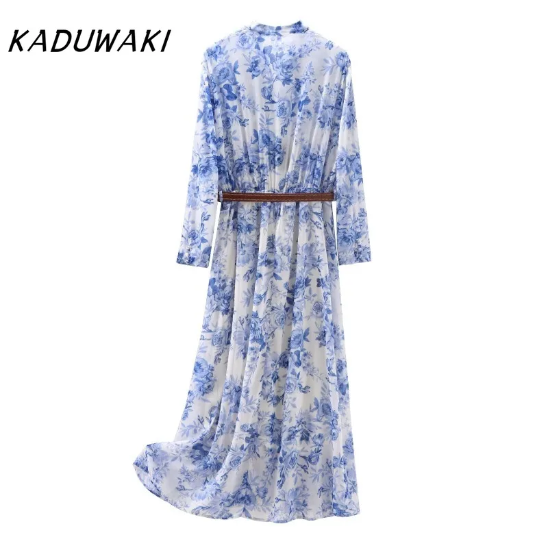 KADUWAKI классическое платье с v-образным вырезом и длинными рукавами принтом