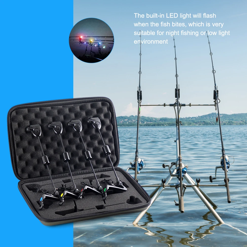 

4pcs Carp Fishing Alarm Wiggler with Storage Box Alarm Alert Bite Wiggler LED Lights Gear Tools Movable Counterweight Tackle