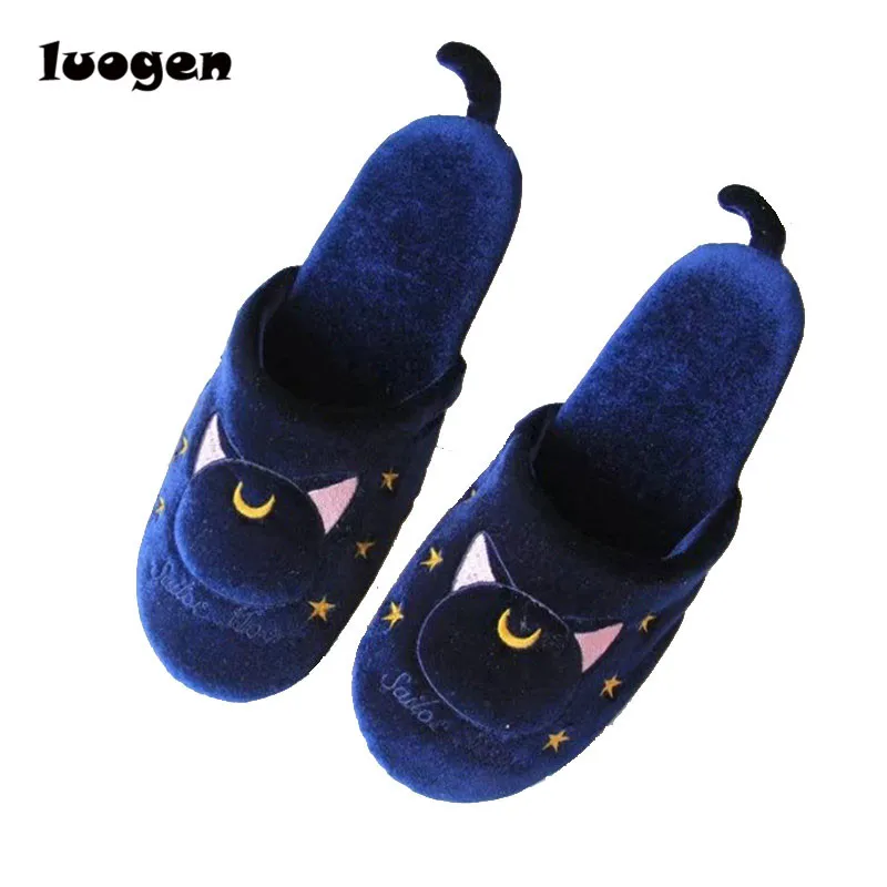 Women Anime Slippers Warm Slippers Luna Artemis Cute Cat Tail Plush Shoes Home House Slippers Cosplay Wholesale Lot