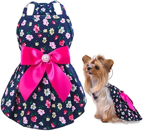 

Puppy Dog Halter Dress,Cute Floral Princess Sling Skirt with Ribbon for Small Dogs Cats for Summer (Rosered S)