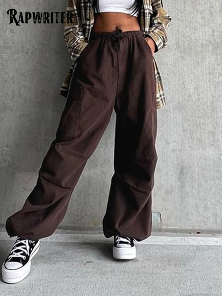 

Брюки-карго Rapwriter женские повседневные с карманами, на шнуровке, с эластичным поясом, спортивные комбинезоны, мешковатые штаны для девушек, ...