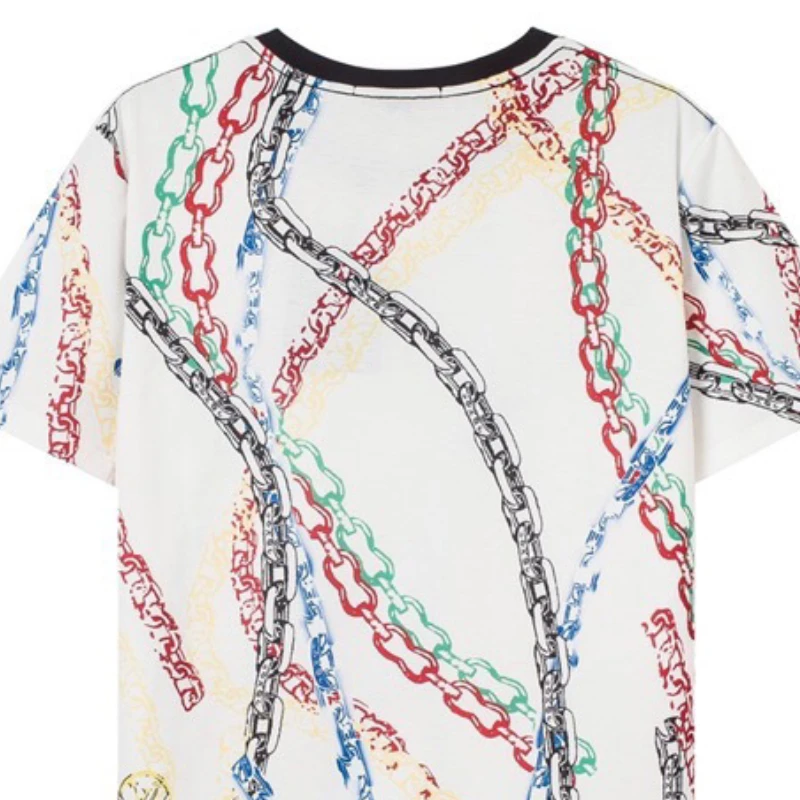 

Spring and Summer New Graffiti Men and Women with Chain Pattern Short Sleeve Cotton T-shirt