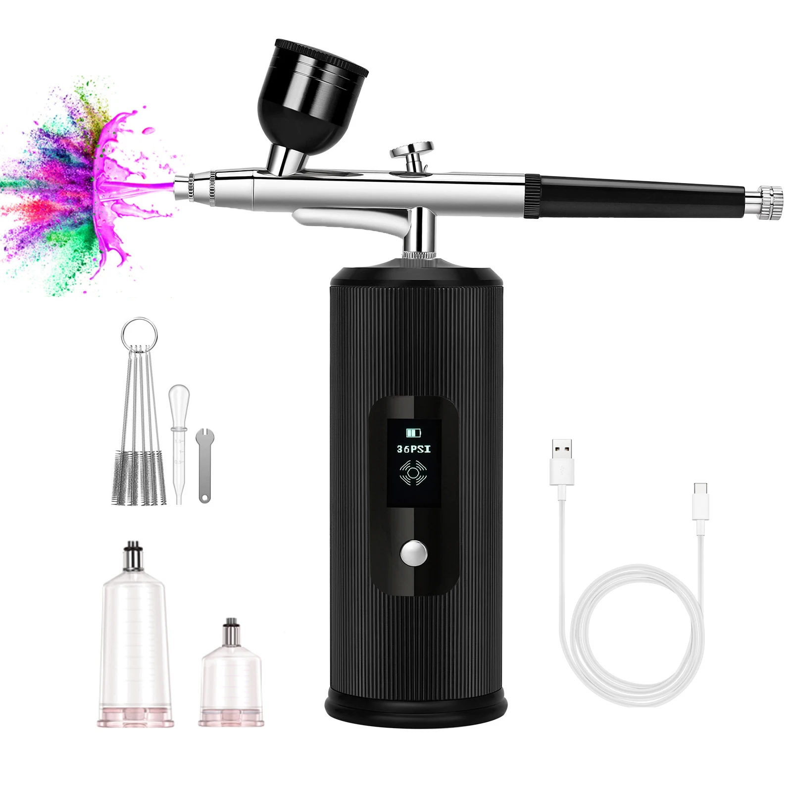 Kit Lcd Screen Air Brush Paint Airbrush Spray Gun For Nail Art Tattoo Craft Cake Nano Mist Sprayer 0.35mm