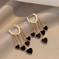 korean original black shell stone heart earrings for women ins new fashion pendant hoop earrings girls party jewelry accessories
