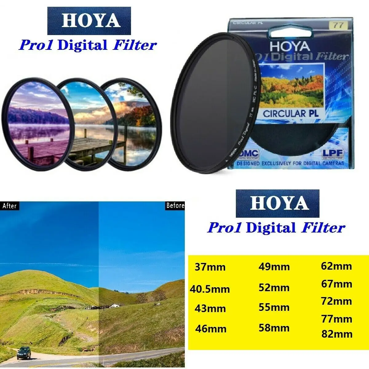 

HOYA CPL Pro1 37_40.5_43_46_49_52_55_58_62_67_72_77_82mm CIRCULAR Polarizer Protective Lens Filter for SLR Camera Lens Digital