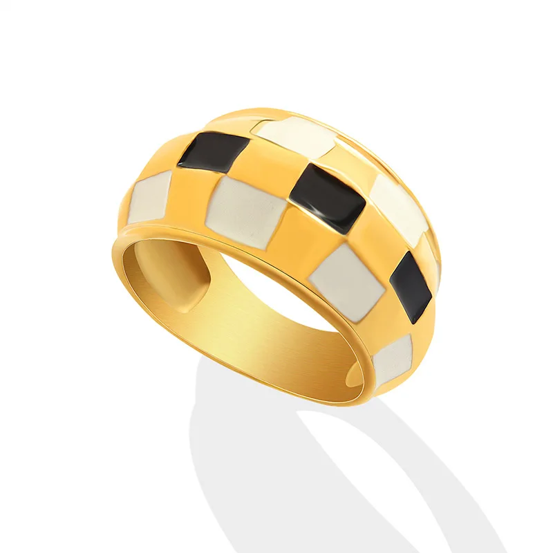 

Black White Checkerboard Ring for Women Titanium Steel Couple Wedding Rings Valentines Day Gift Jewelry Accessories 2022 Anillos