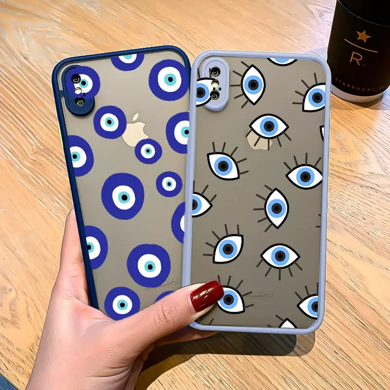 

2022 Trend For iPhone SE2020 12 13 mini 11 Pro Max XR X XS MAX 7 8 6s Plus Shockproof Cover Eye Blue Evil Eye Print Hard Phone C