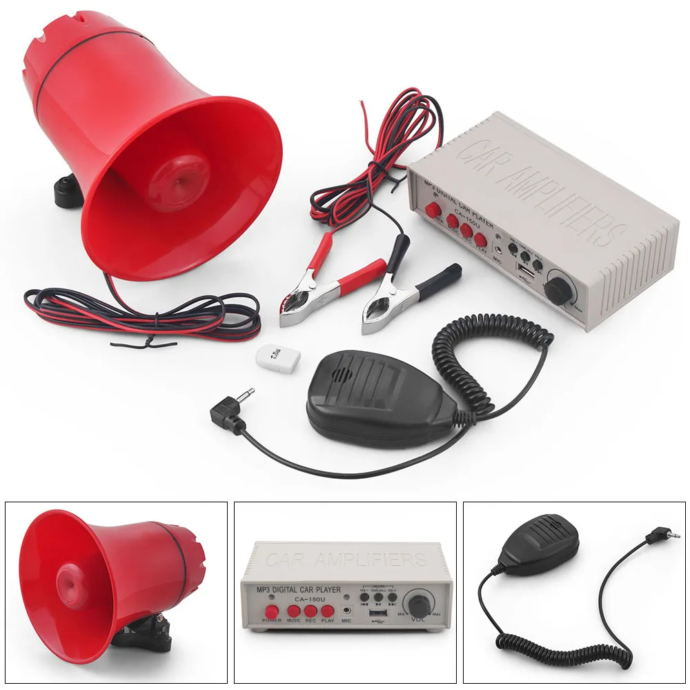 

12 В 130 дБ настраиваемый звук, автомобильная предупреждающая сигнализация, динамик, полицейская сирена, звуковой сигнал с усилителем, микрофонной системой и кард-ридером, MP3-плеер
