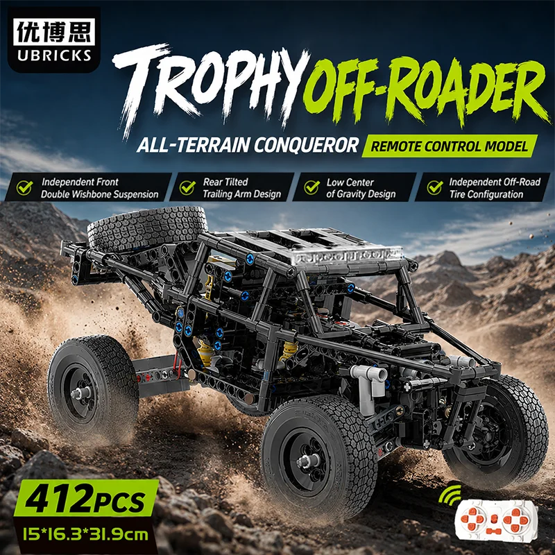 Фото Конструктор Ubricks RC Baja Trophy: внедорожный гоночный грузовик-вездеход на радиоуправлении, техническая модель автомобиля, подарок №1