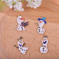 10pcs cartoon snow man enamel charms golden base earring bracelet diy jewelry making cute pendants