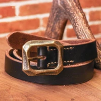 mens thick vegetable tanned leather belt top quality distressed brass buckle sturdy casual belt luxury western retro handmade