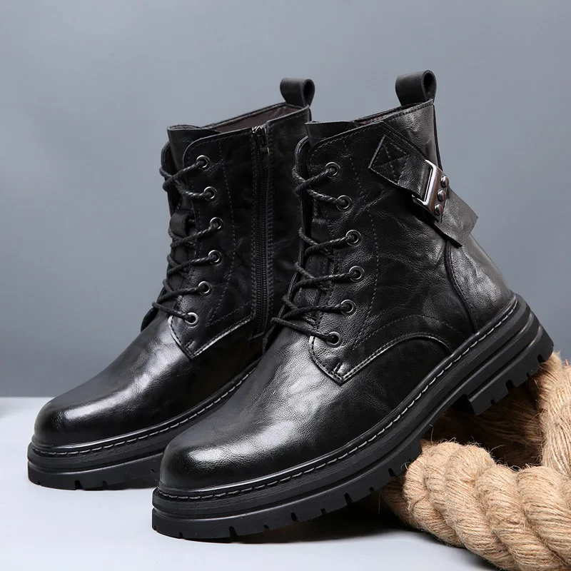 Новинка 2024 модные мужские ботинки мотоциклетные в стиле панк с заклепками
