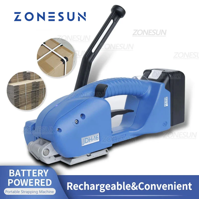 

ZONESUN 13-16mm Semi Automatic Strapping Tool ZS-PSJDH16 Battery Powered Handheld Portable Pallet Box PET PP Strips
