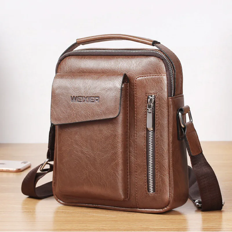 New Vintage Men's Leather Shoulder Bag Multi-function Crossbody Bag Male Hand Tote bags Large Capacity Messenger Bag For Man
