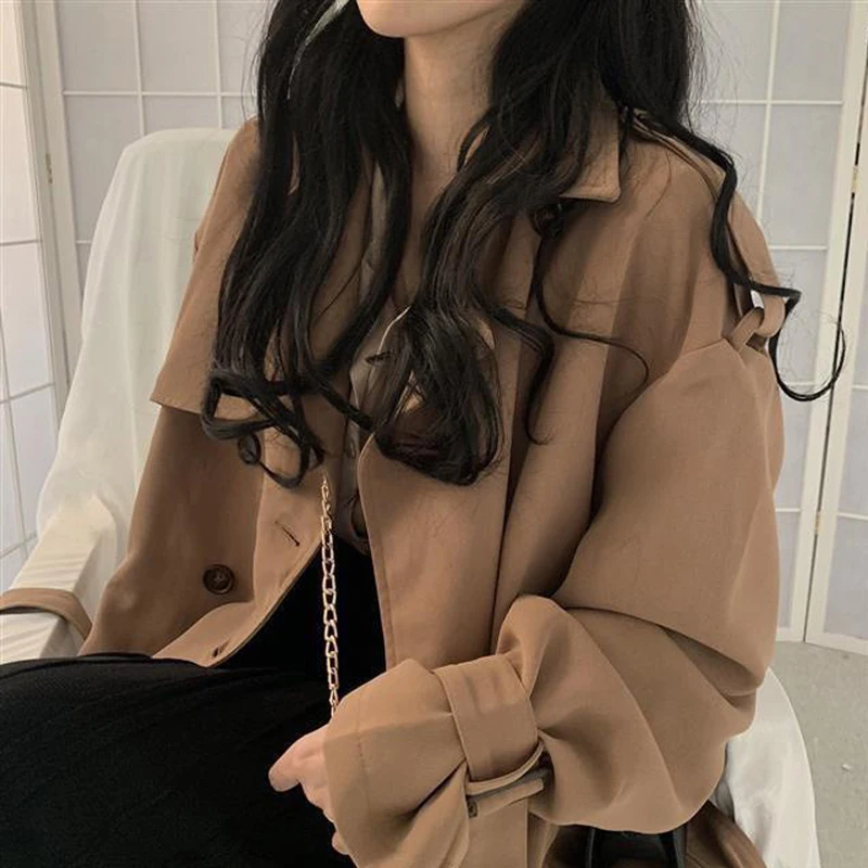 

Women Trench Coat Casual Women's Long Outerwear Loose Overcoat Autumn Winter Fashion Double-breasted Windbreaker Femme