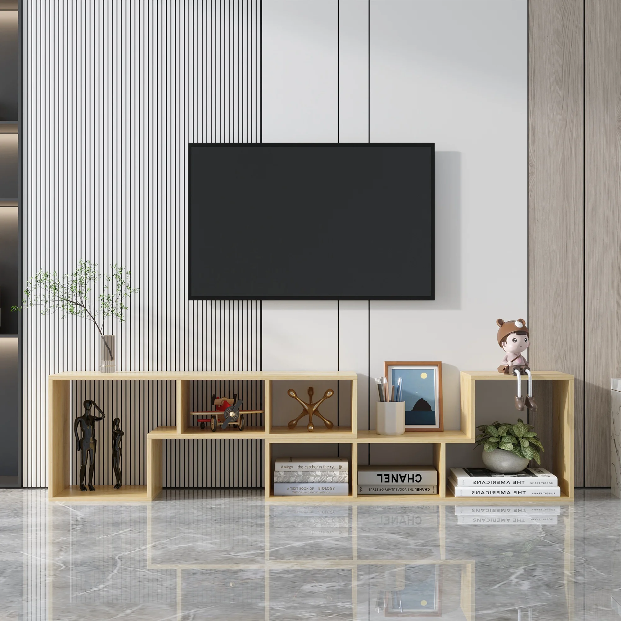 

Double L-Shaped Oak TV Stand TV Cabinet TV Table Center Table Console Display Shelf Bookcase for Home Furniture Meuble TV OAK