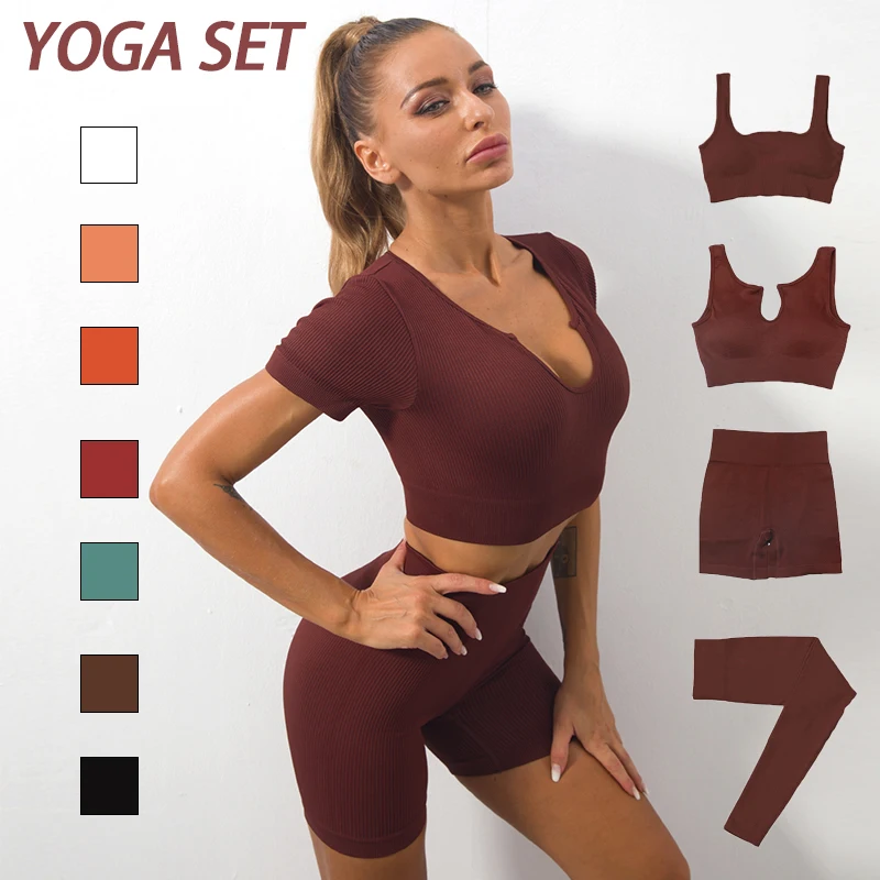 

2/4 PCS Seamless Yoga Set Women Tracksuit High Waist Leggings Workout Sportswear Gym Clothing Fitness Crop Sports Suits Gym Set