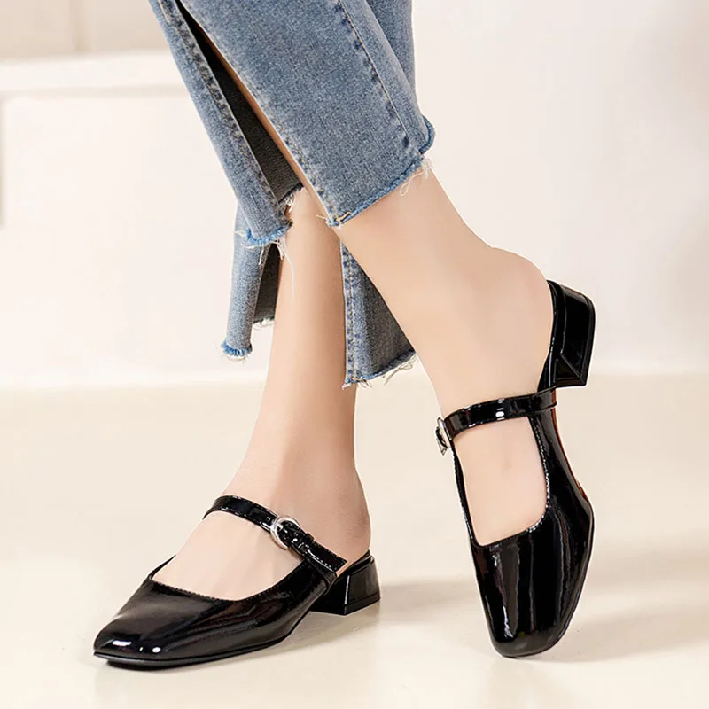 

Женские босоножки без задника, повседневные шлепанцы на низком каблуке, с ремешком на пятке, Классические сандалии с круглым носком, лето 2023