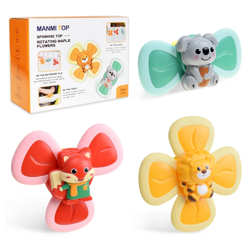 

3 шт./компл. Детские вращающиеся топы с вращающимся ветром, Милые Игрушки для ванны с животными, игрушка с присоской, интерактивные сенсорные...