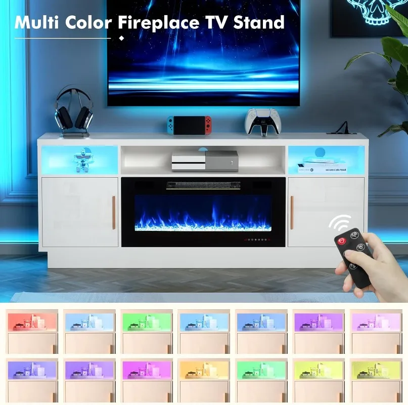 70-дюймовая подставка для телевизора со светодиодной подсветкой камина