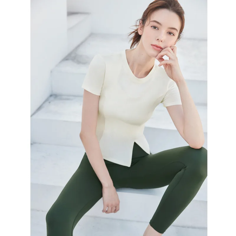 2023gym tennis print short outdoor sports short sleeve running breathable fitness slimming yoga top