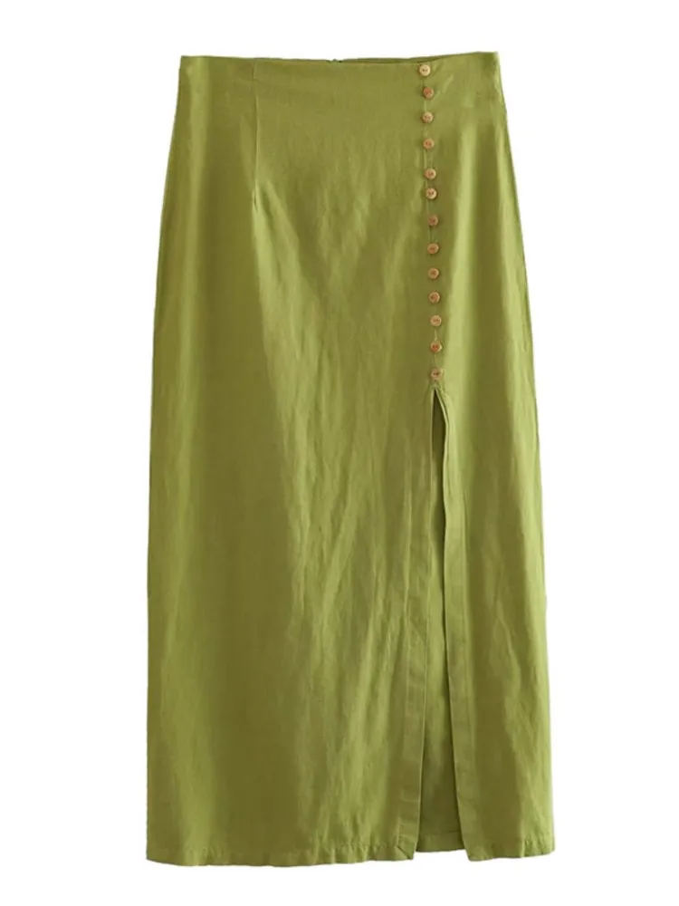

sexy Solid linen blend Women's high waisted Split skirt fashion Breastplate slim fit Skirts 2023 summer Female Party Club Wear