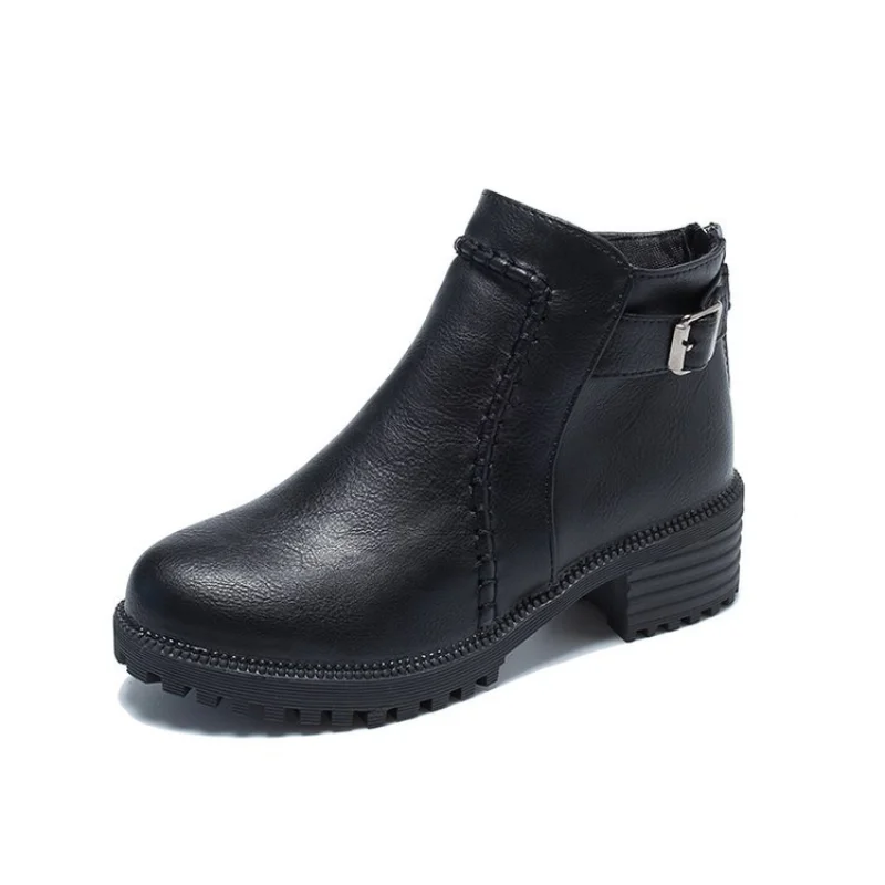 Short Boots Women 2021 New short Boots British Women's Boots Autumn and Winter High-heeled All-match Leather Shoes Large Size