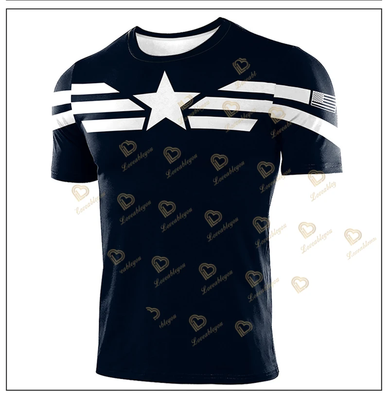 Unisex Captain America Running Training Compression Shirt Men T-shirt Short Sleeve Shirts Gym Sport Shirt Tops Tees