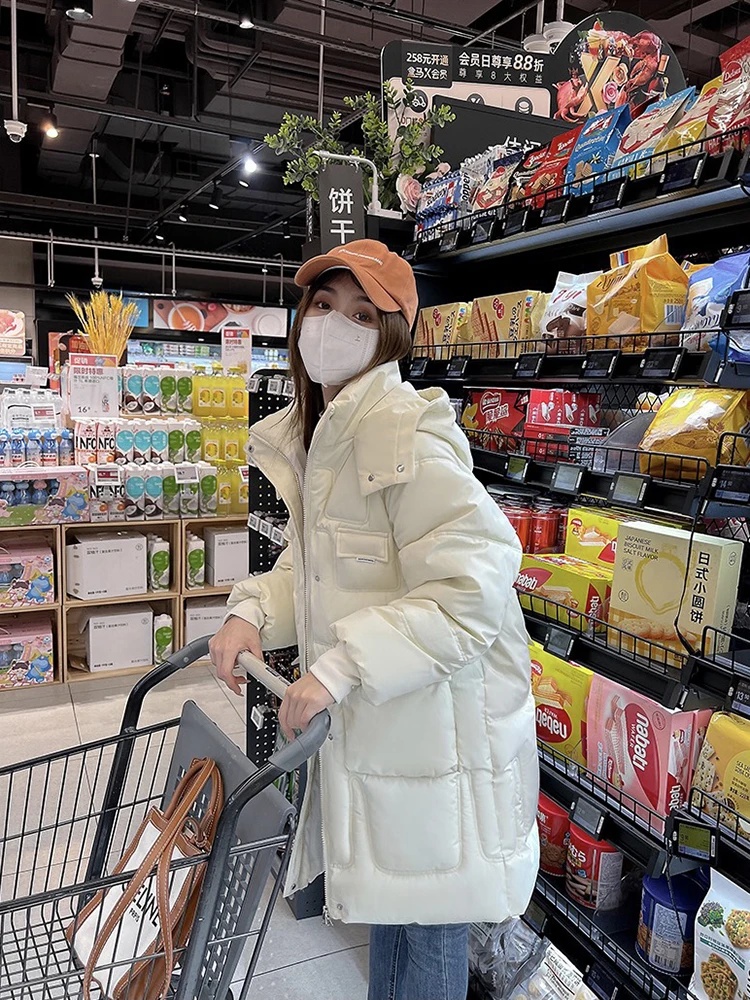 AOSSVIAO 2022 Casual Loose Hooded Parkas Winter Jacket Women Fashion Solid Thick Long Coat Women Elegant Cotton Padded Clothes