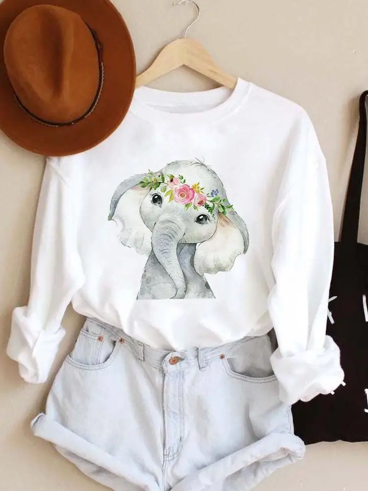 

Women Clothing Pullovers Casual Fashion Ladies Spring Autumn Elephant New 90s Flower Winter Female Hoodies Graphic Sweatshirts