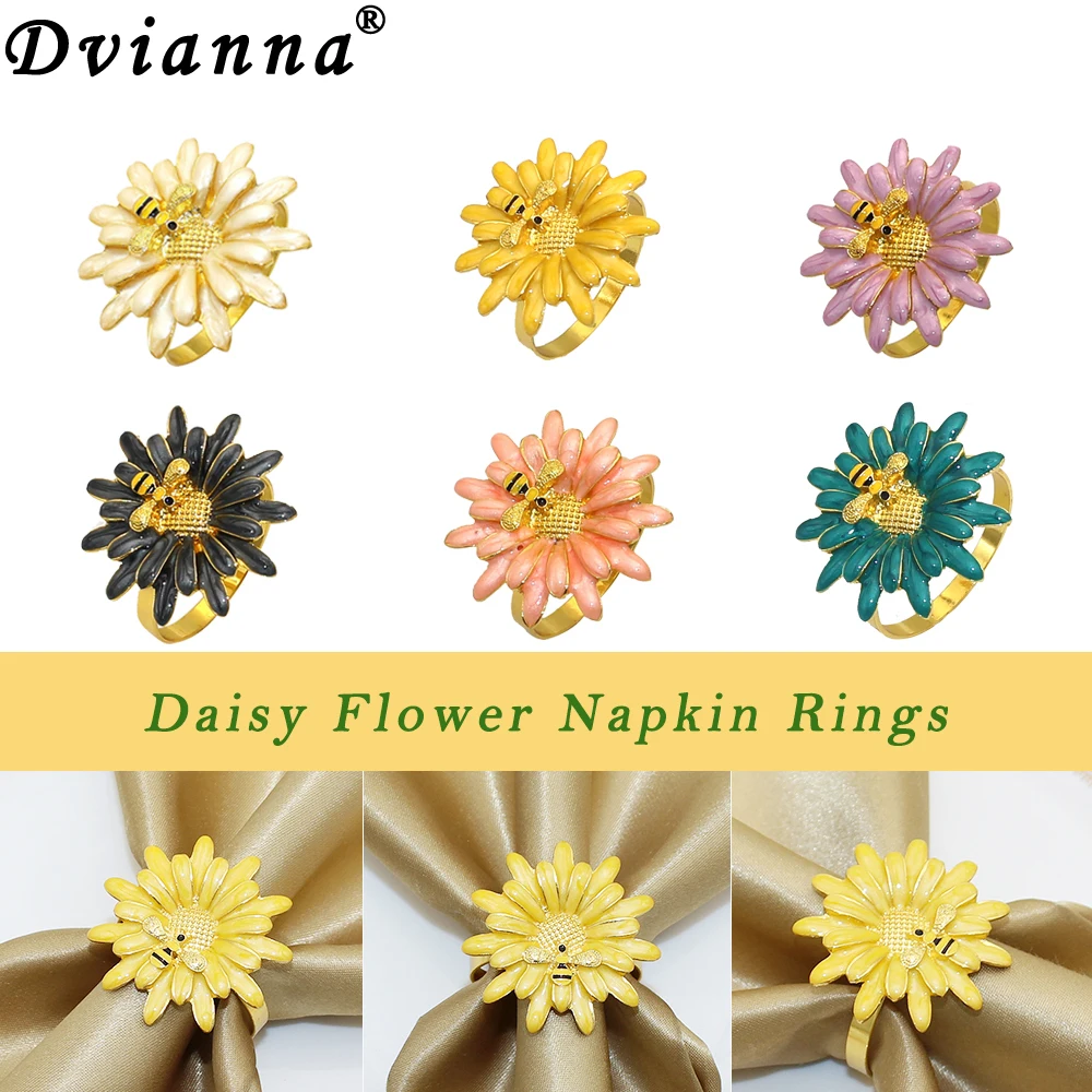 

Dvianna, 6 шт., держатели для салфеток в виде золотистой пчелы, на День Благодарения, свадьбу, праздники, Маргаритка Подсолнух, Рождественское украшение HWW02