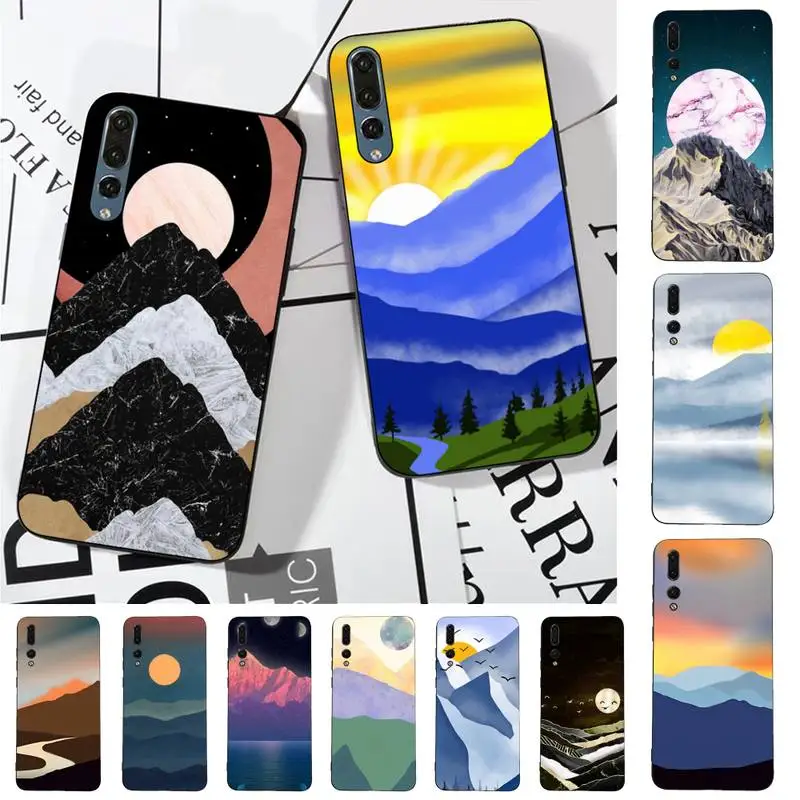 

Mountain Marble Moon Phone Case for Huawei P30 40 20 10 8 9 lite pro plus Psmart2019