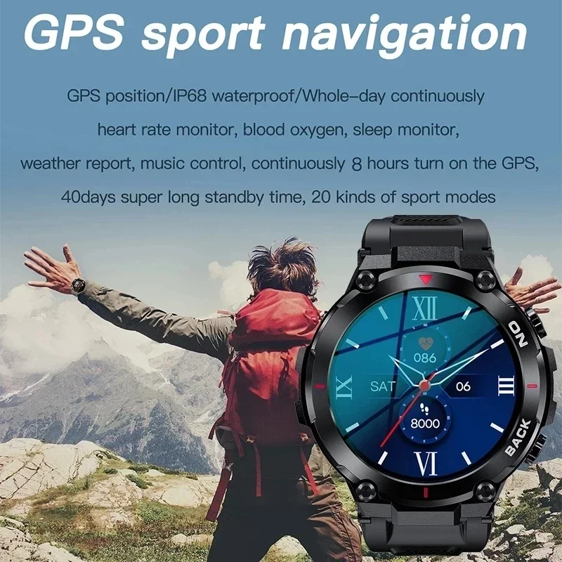 Новые мужские умные часы с GPS-позицией военные спортивные для спорта на открытом
