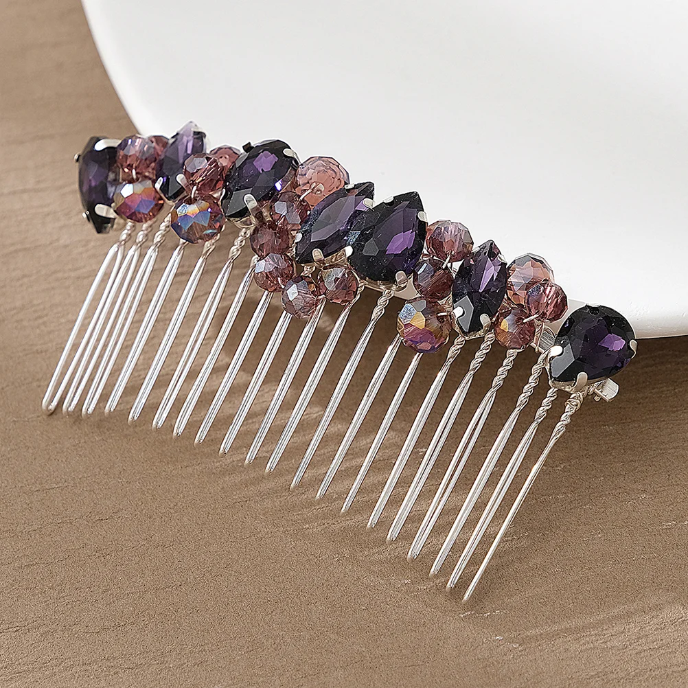 

Headband Wedding Hair Accessories Rhinestone Comb Brides Side Clips Prom Purple