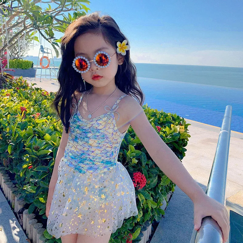 

MILANCEL Children's Swimsuit Girls Suspender Mermaid Swimwear With Swimming Cap