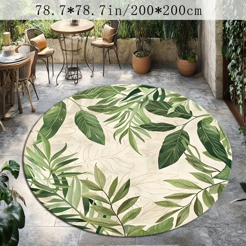 Фото Круглый коврик Green Leaf из фланели, мягкий, нескользящий, с ботаническим декором для гостиной, спальни, улицы, патио, сада, оранжереи №1