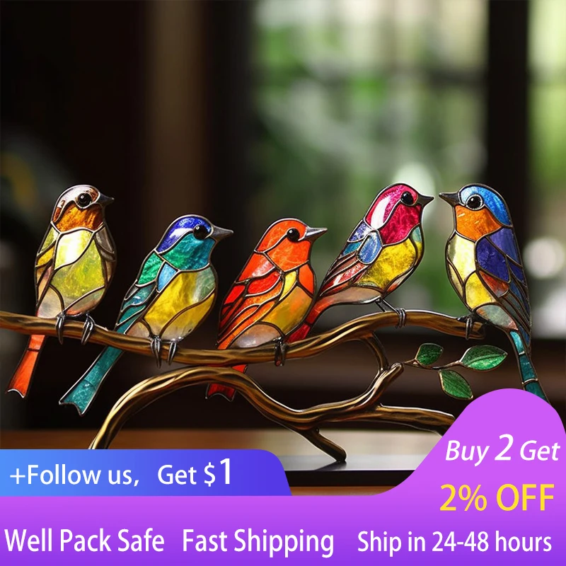 

Stained Acrylic Birds on Branch Desktop Ornaments Acrylic Material