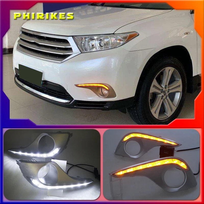 

Автомобильный 1 комплект 12 В для Toyota Highlander 2012 2013 2014 светодиодные дневные ходовые огни дневного света водонепроницаемые противотуманные фар...