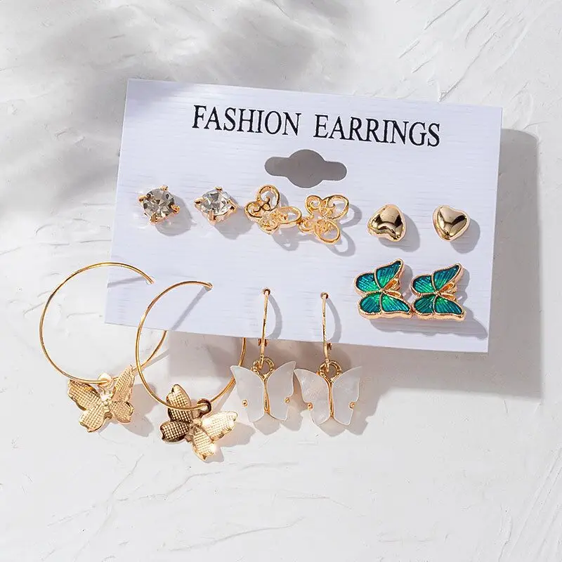 

Butterfly Dangle Earrings Sets 6 Pairs/Set Vintage Tassel Acrylic Earrings For Women Drop Earring Set Girls Fashion Jewelry Gift